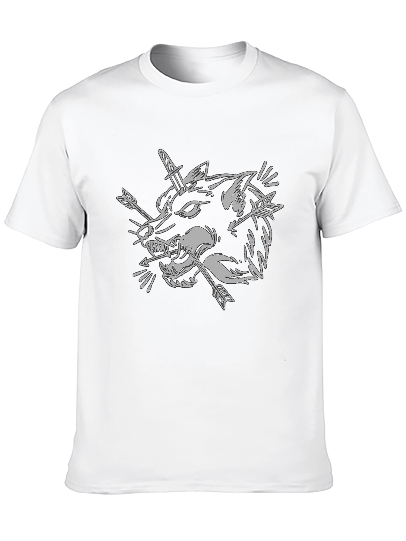 Wolf Head Dagger Arrow Graphic Black T-Shirt