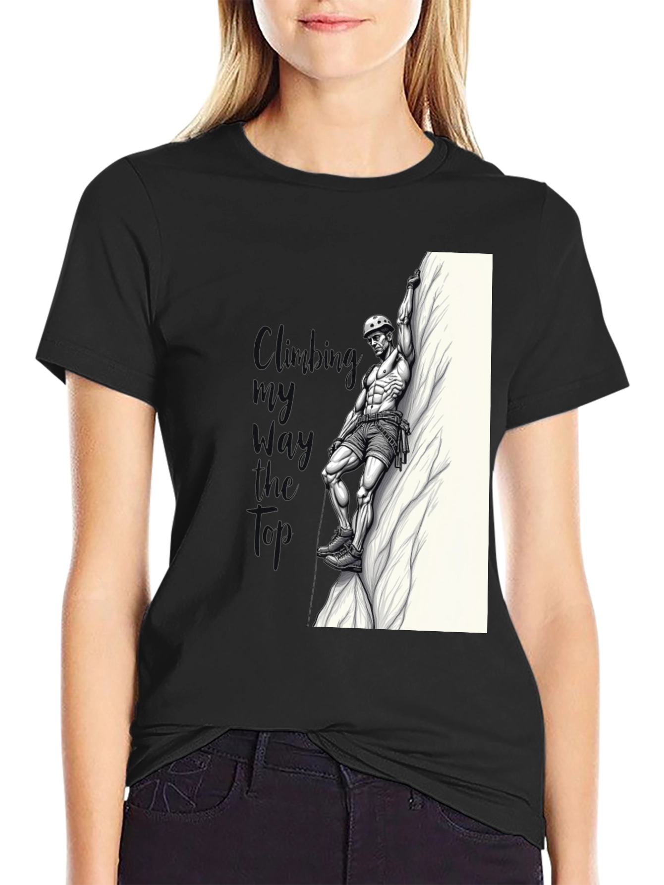 Climbing Graphic Tee - Black Cotton T-Shirt