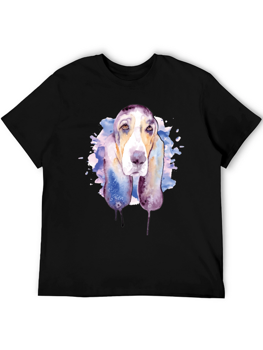Dog Watercolor Graphic Tee - Casual Black T-Shirt