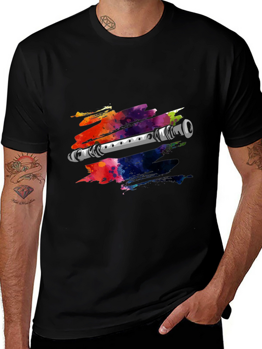 Watercolor Flute Graphic Tee - Music Lovers T-Shirt