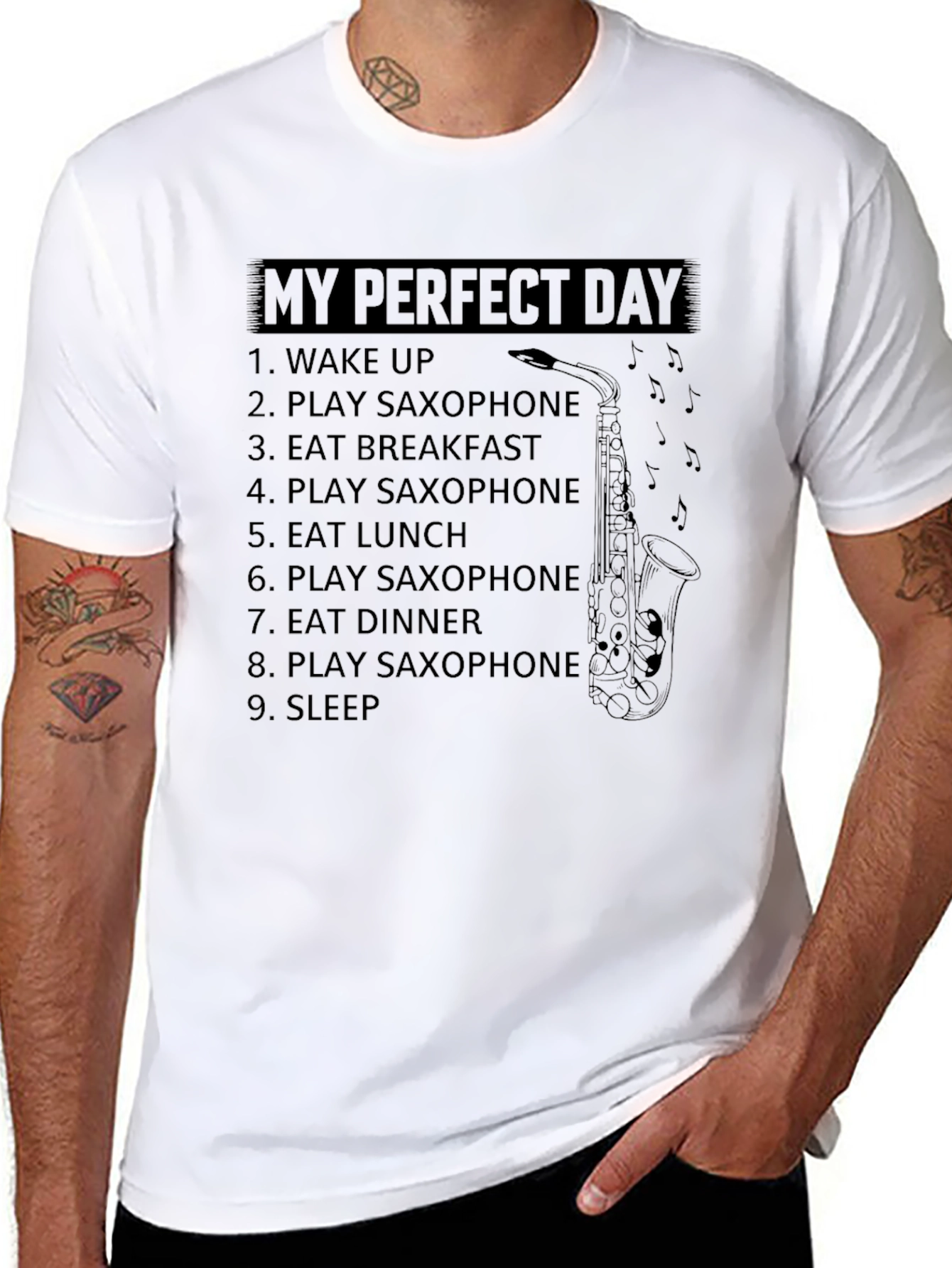 My Perfect Day Saxophone Black T-Shirt