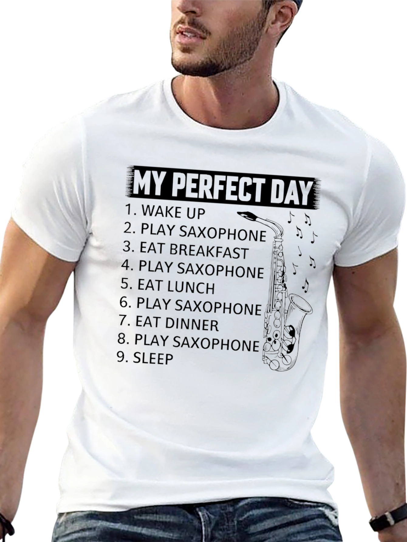 My Perfect Day Saxophone Black T-Shirt