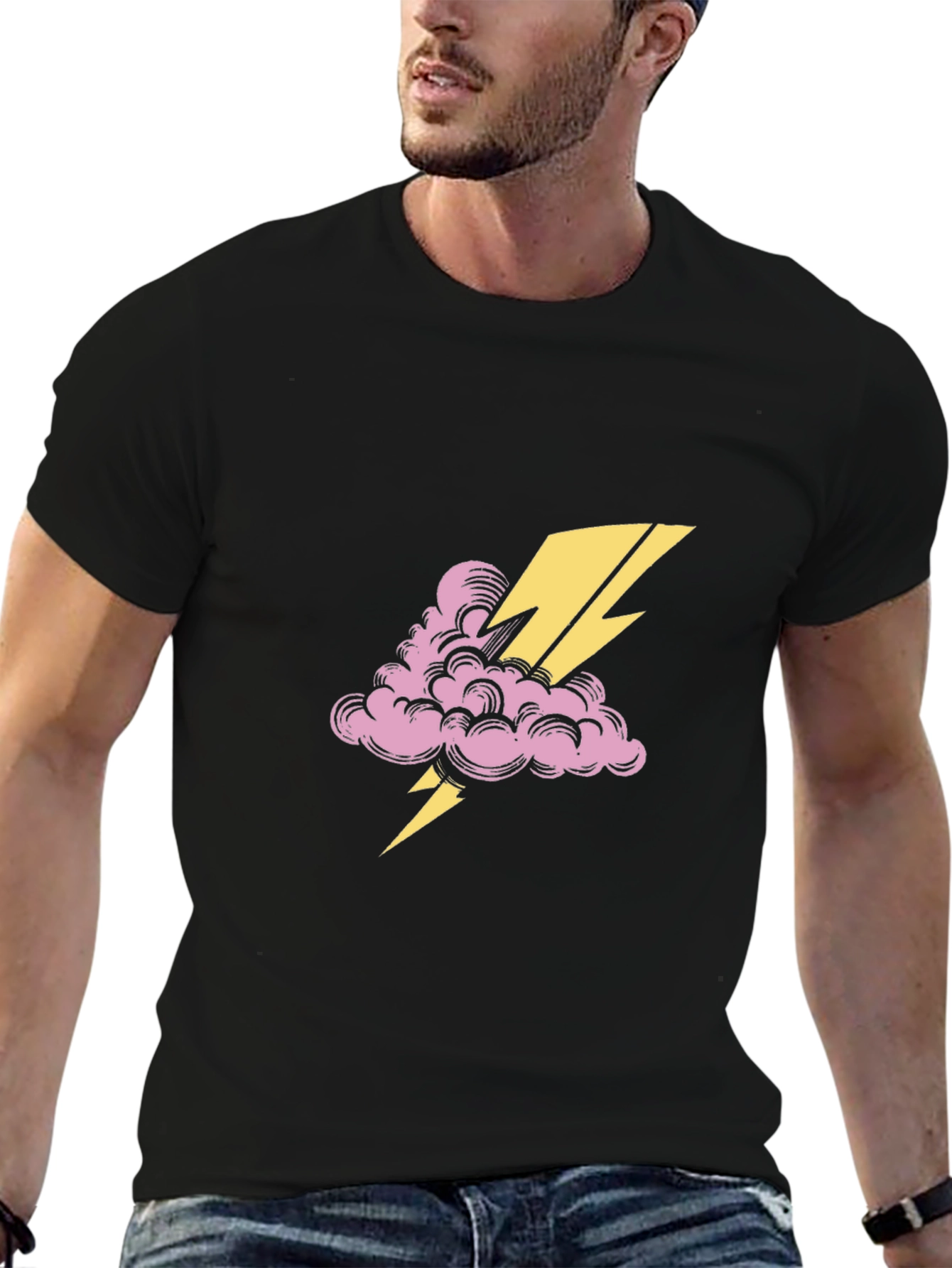 Thunder Cloud Tee - Black Cotton Graphic T-Shirt