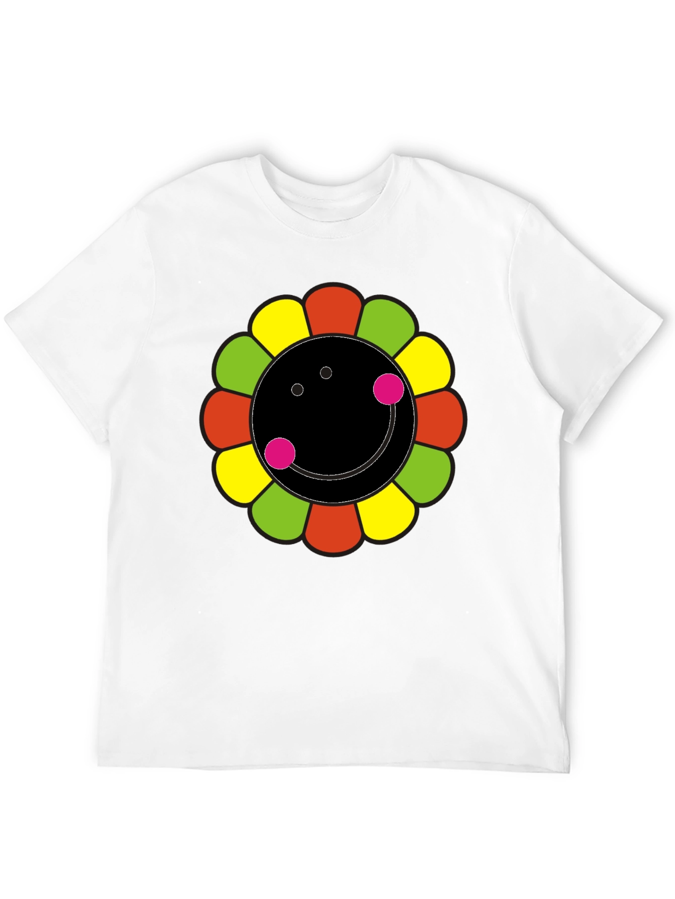 Funky Flower Smiley Black T-Shirt