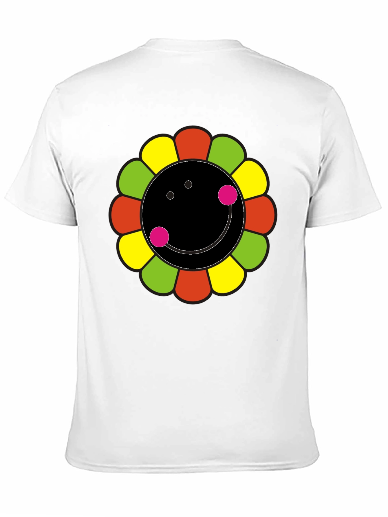 Funky Flower Smiley Black T-Shirt