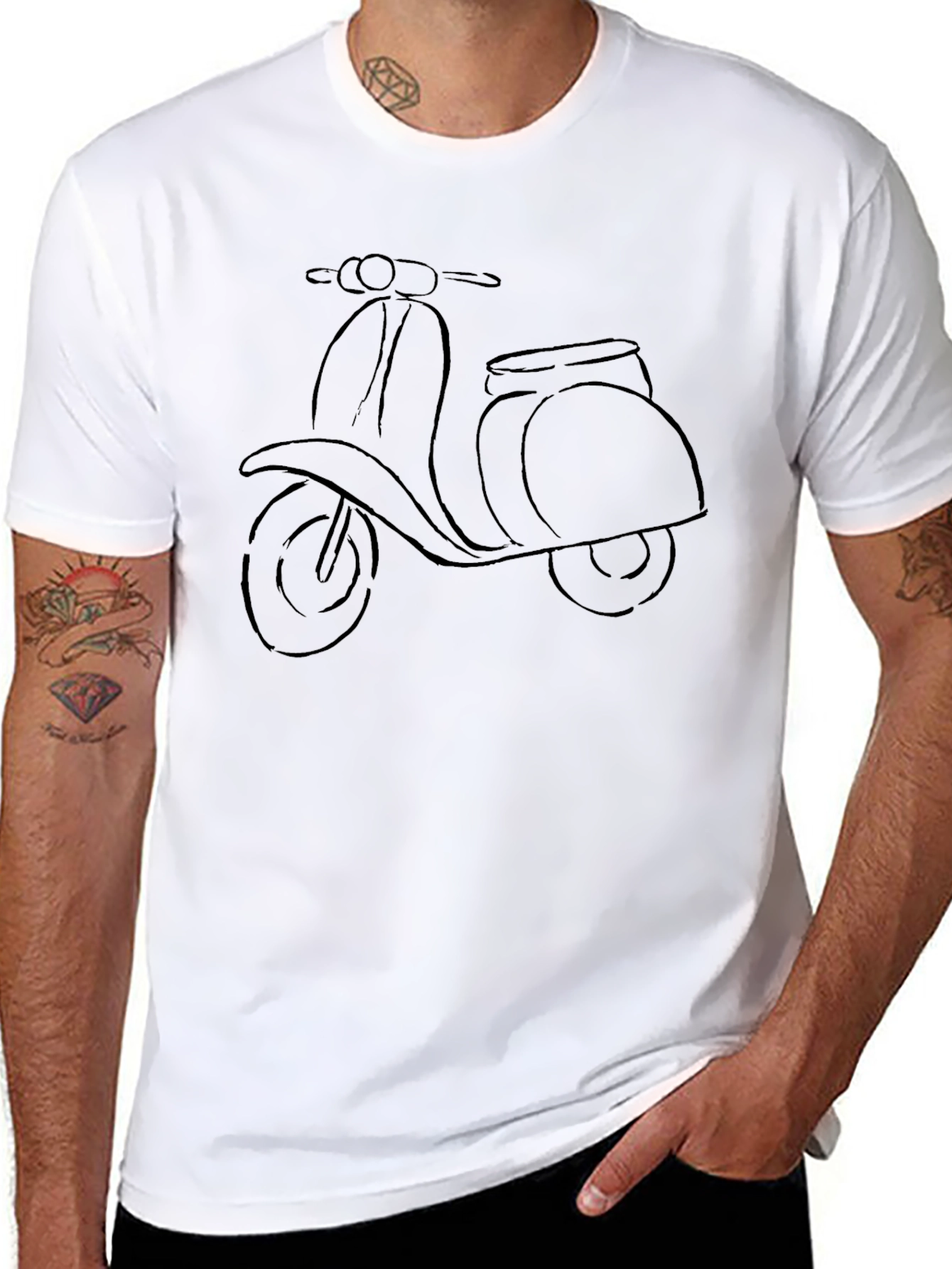 Black T-Shirt with Scooter Print - Casual Wear