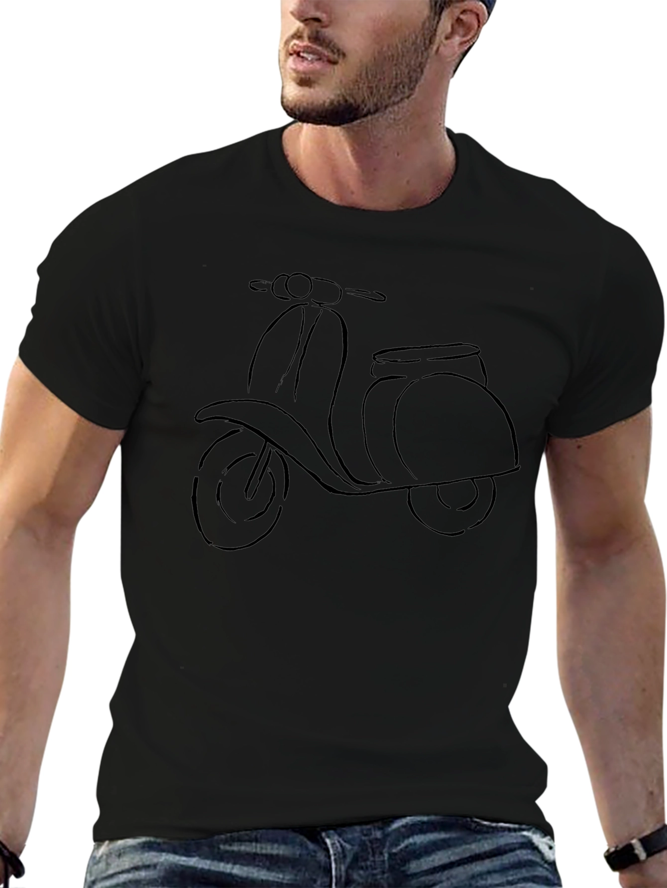 Black T-Shirt with Scooter Print - Casual Wear