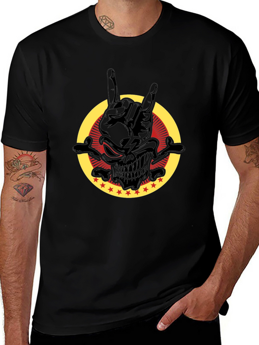 Rock On Skull Graphic Tee - Black Cotton T-Shirt