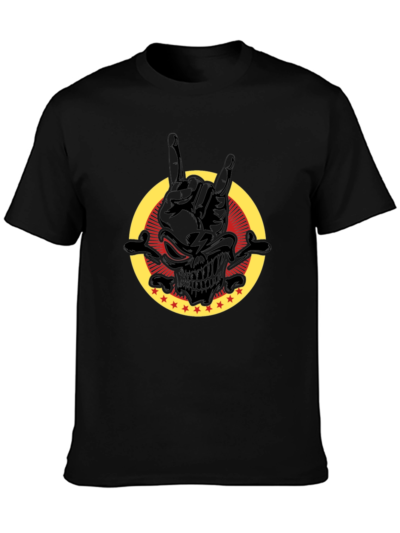 Rock On Skull Graphic Tee - Black Cotton T-Shirt