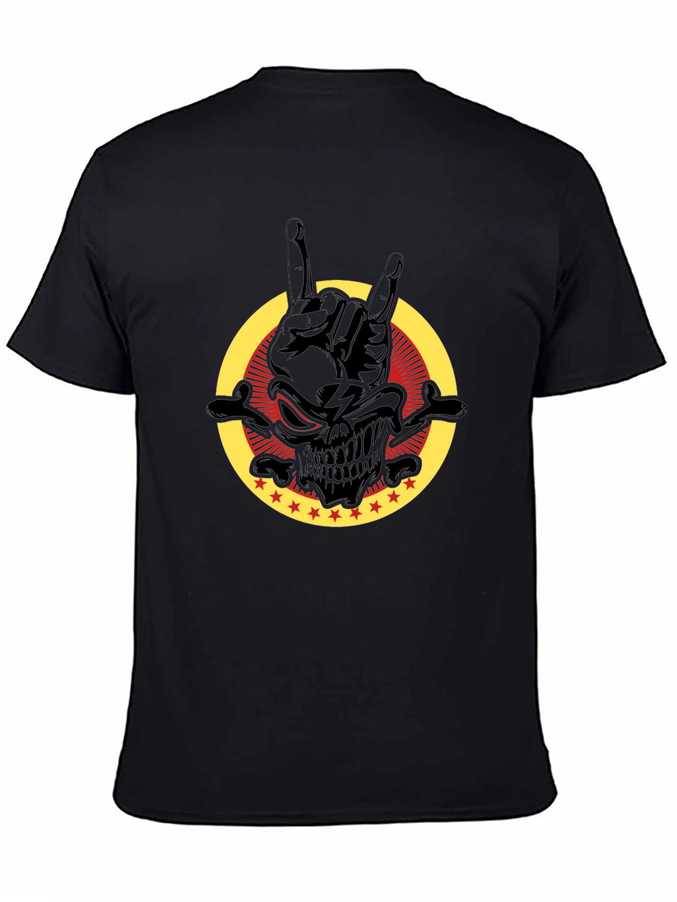 Rock On Skull Graphic Tee - Black Cotton T-Shirt