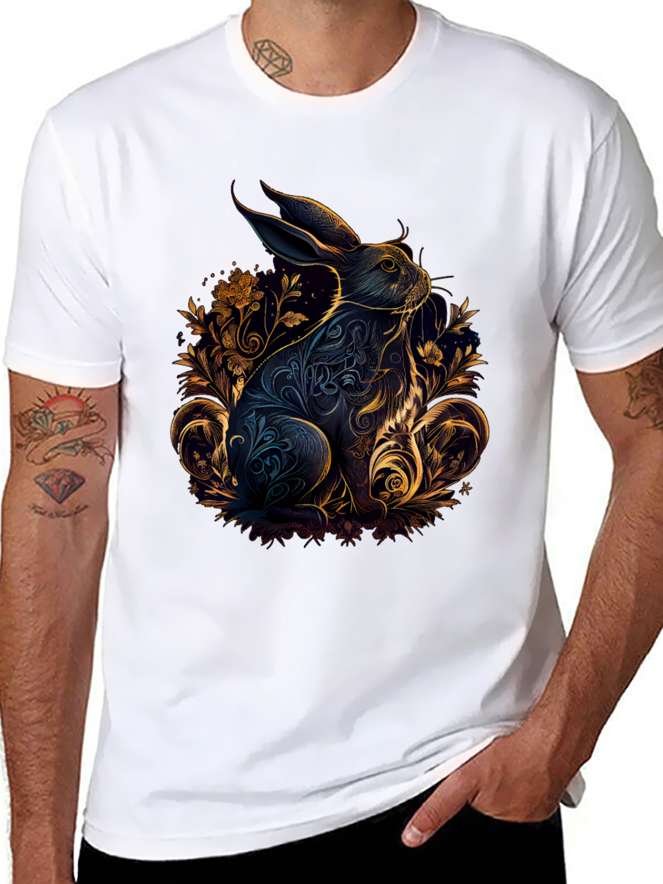 Rabbit Floral T-Shirt - Artistic Design
