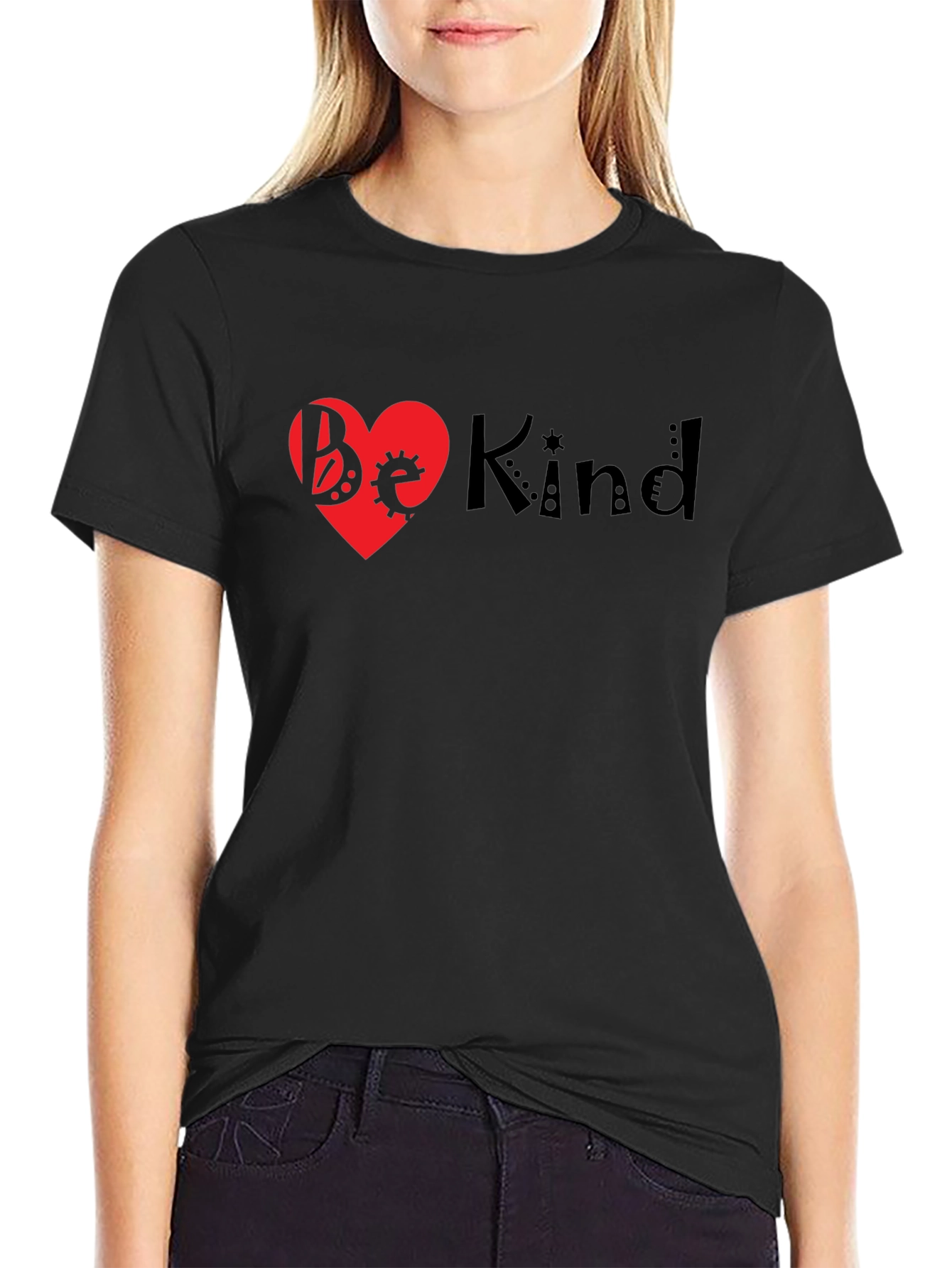 Be Kind Heart Graphic Black T-Shirt