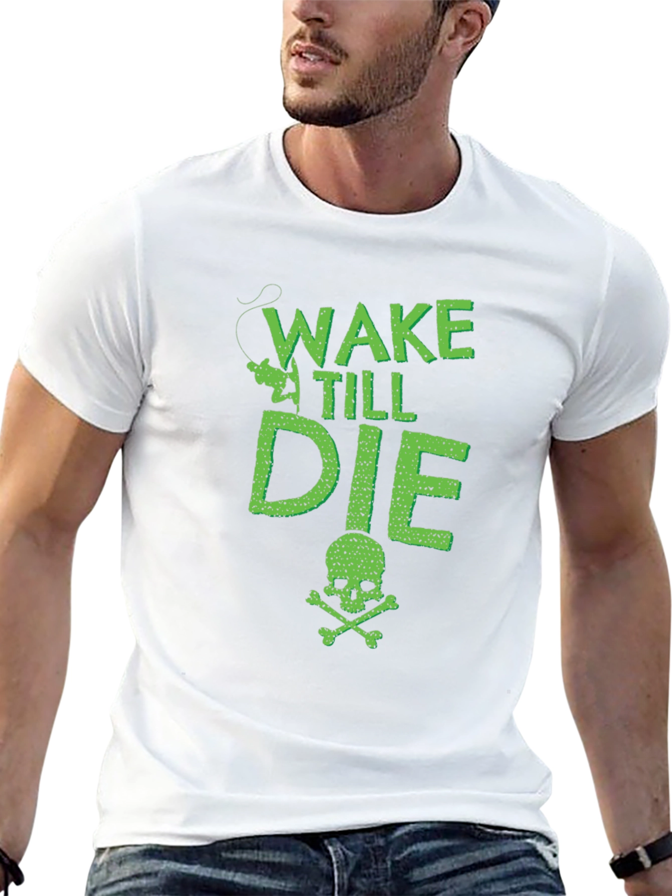 Wake Till Die Fishing T-Shirt - Skull & Crossbones