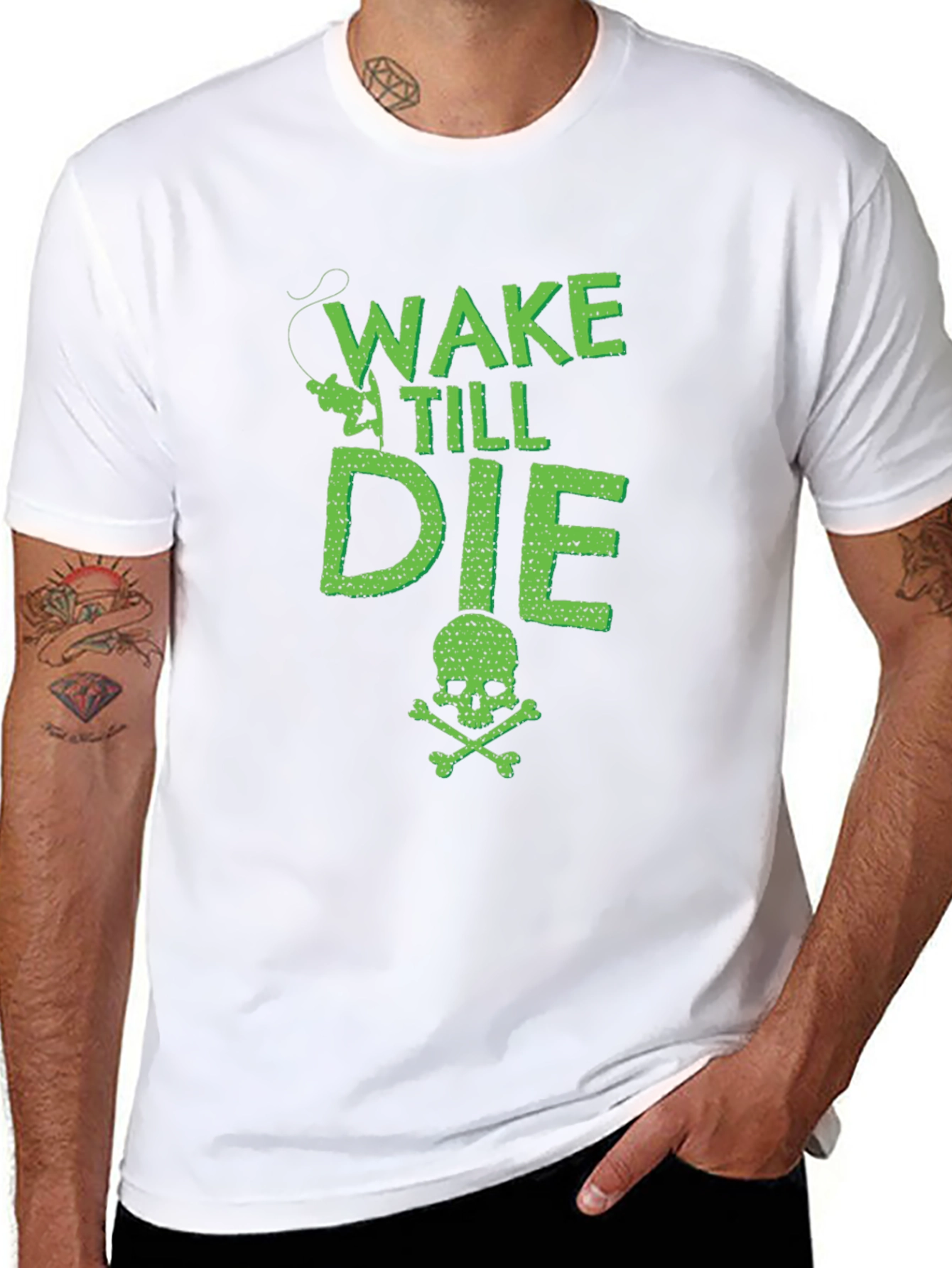Wake Till Die Fishing T-Shirt - Skull & Crossbones