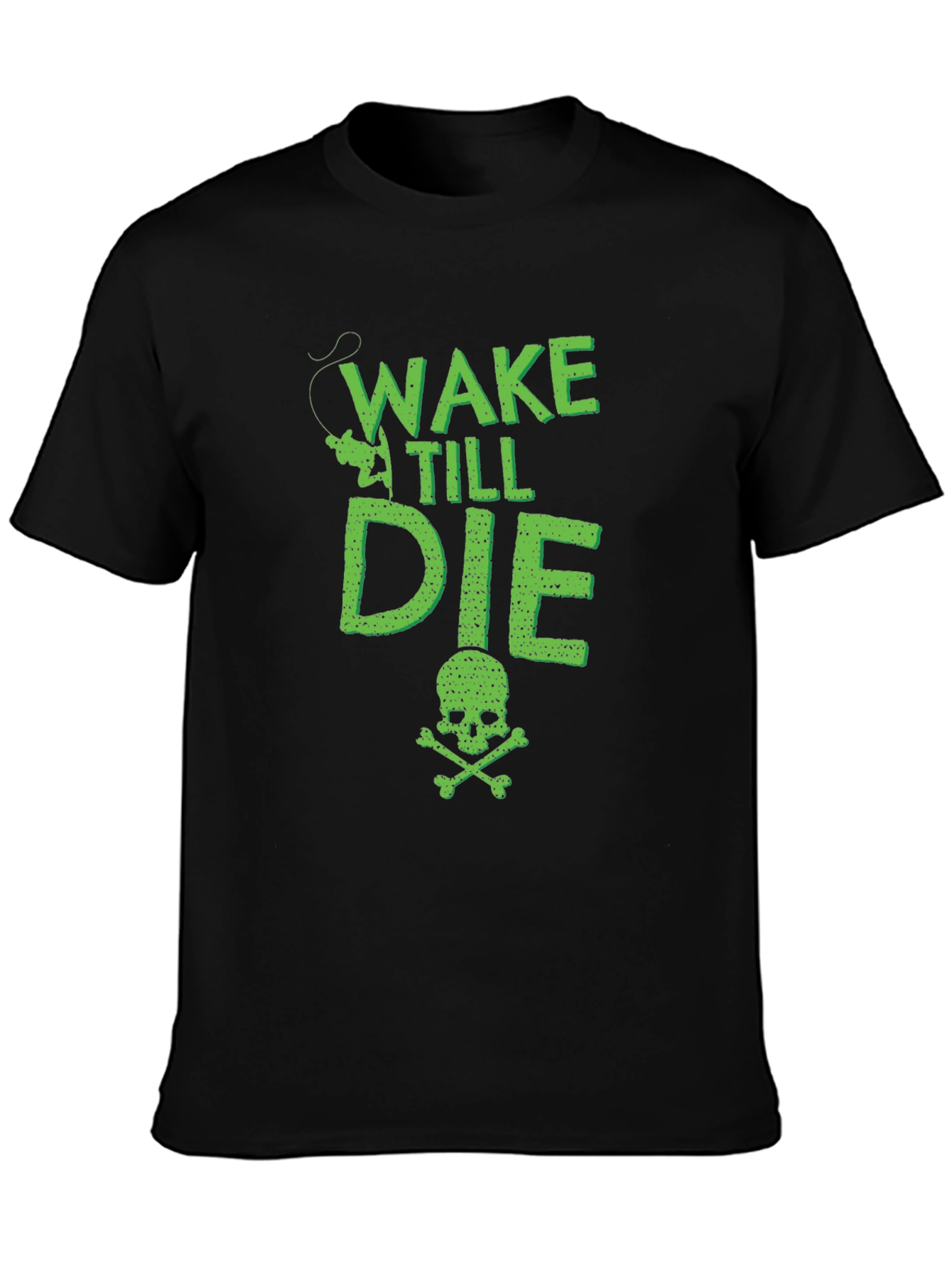 Wake Till Die Fishing T-Shirt - Skull & Crossbones