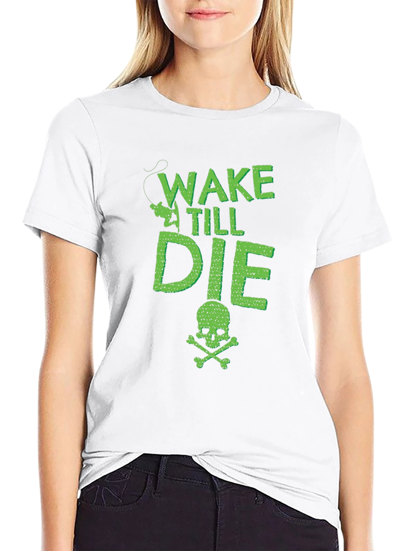 Wake Till Die Fishing T-Shirt - Skull & Crossbones