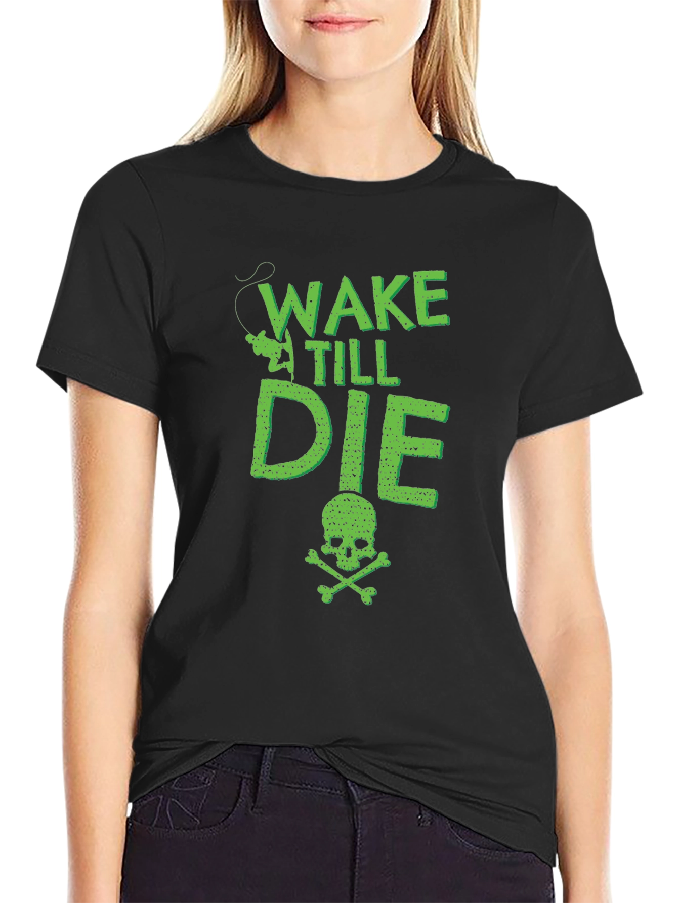 Wake Till Die Fishing T-Shirt - Skull & Crossbones