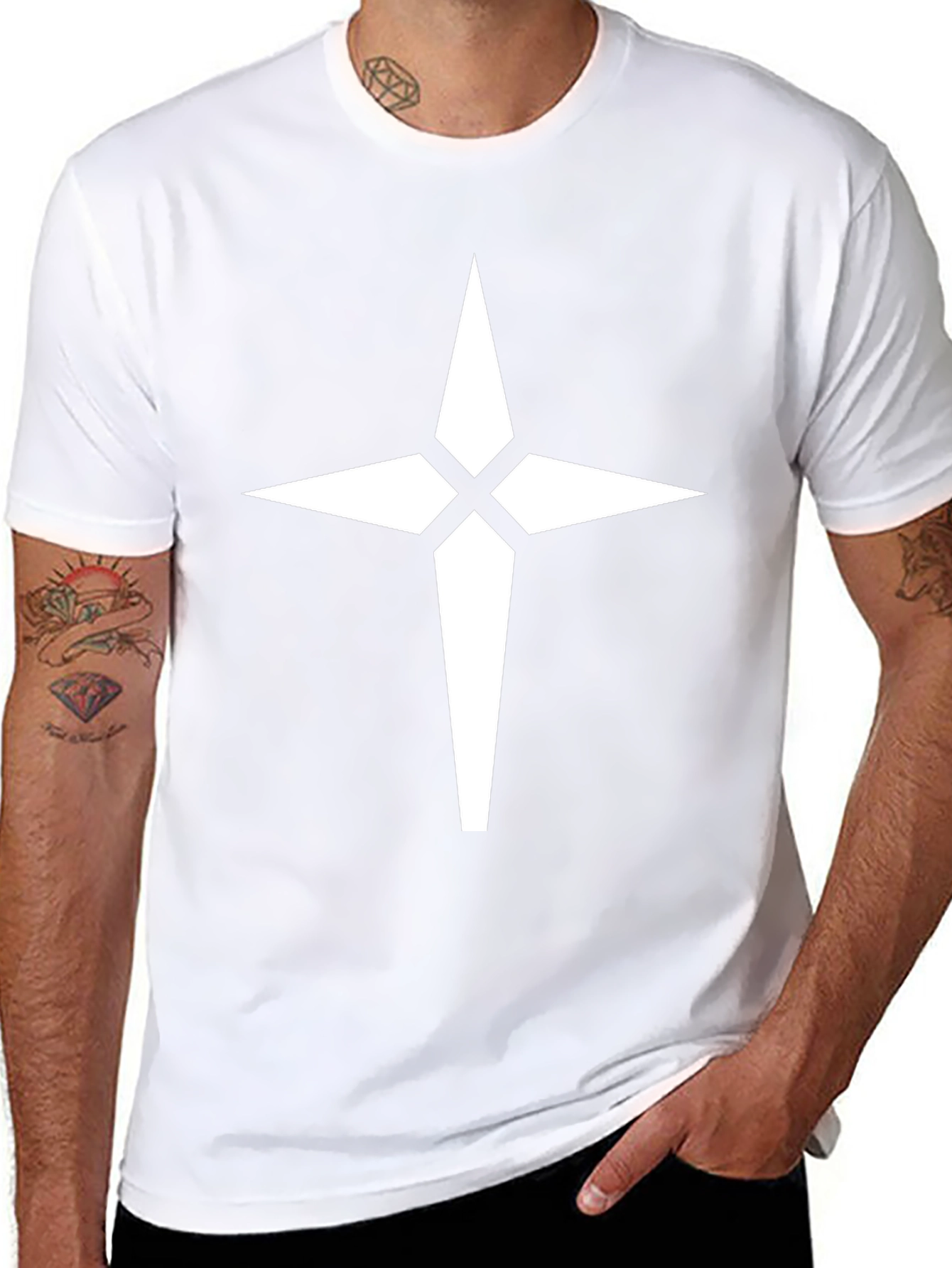 Black Tee with White Compass Star Graphic