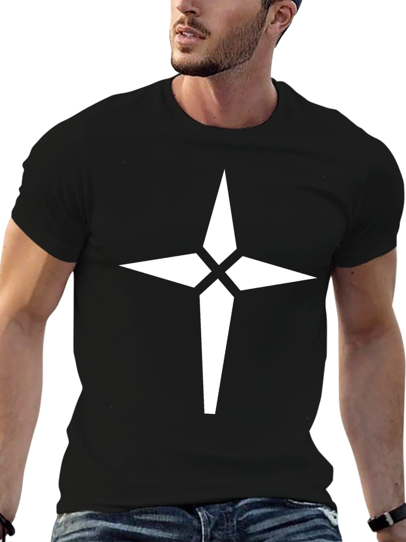 Black Tee with White Compass Star Graphic