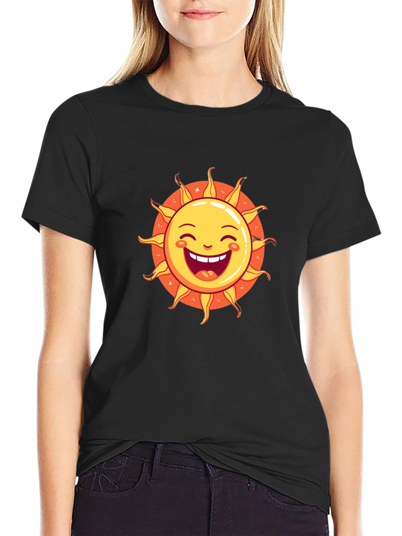Smiling Sun Graphic Black T-Shirt