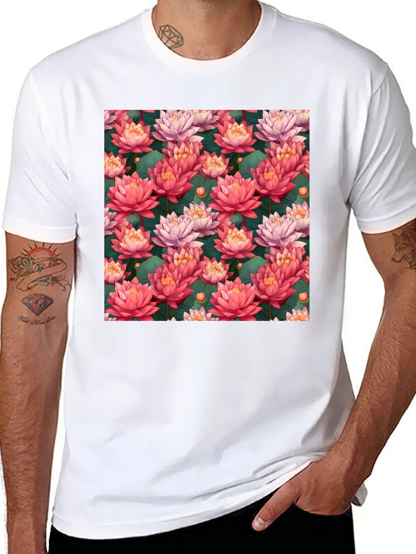 Lotus Flower Pattern T-Shirt