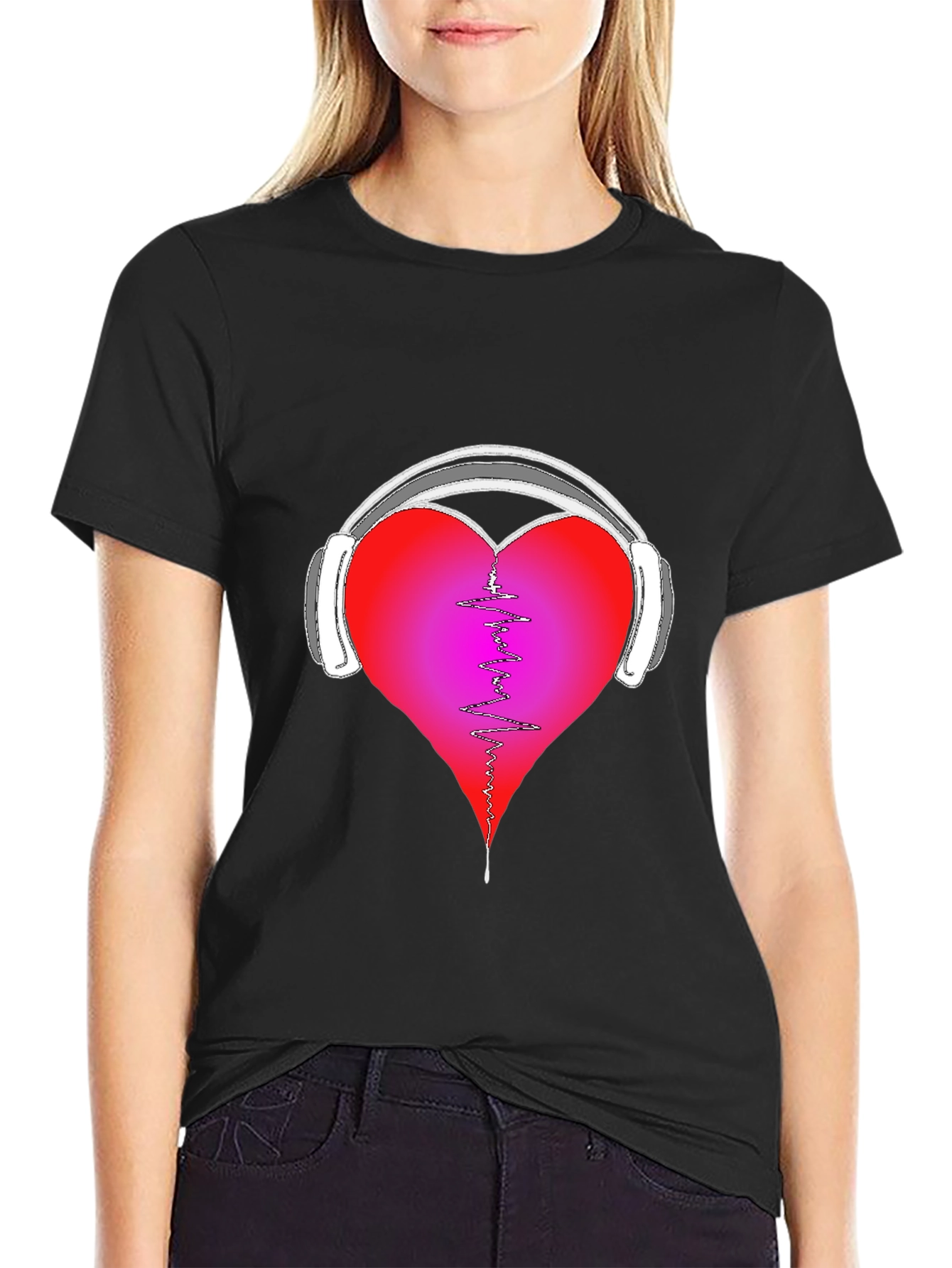 Heart Headphones Graphic Tee - Music Lover Shirt