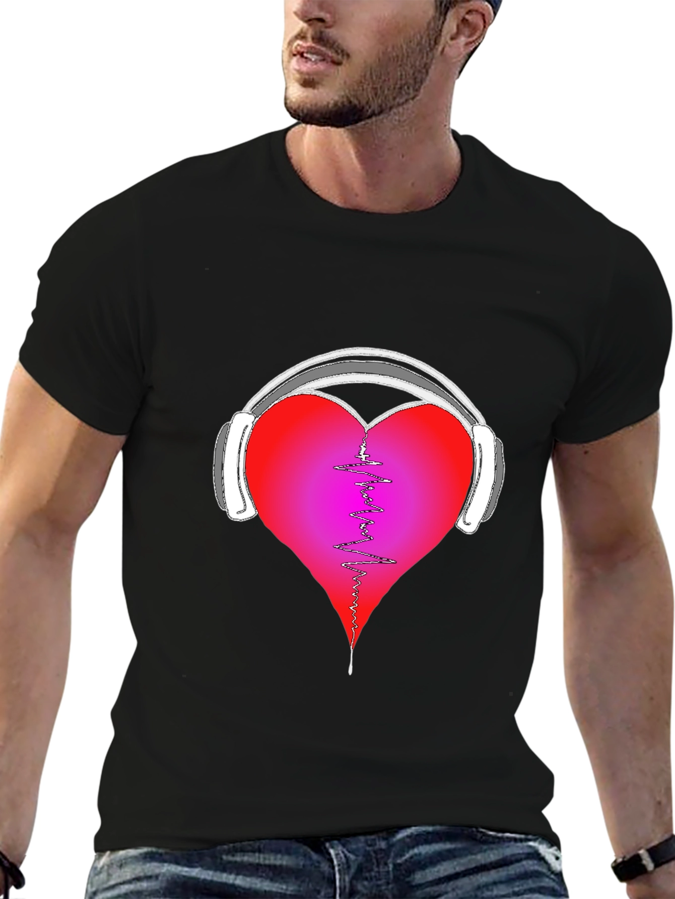 Heart Headphones Graphic Tee - Music Lover Shirt