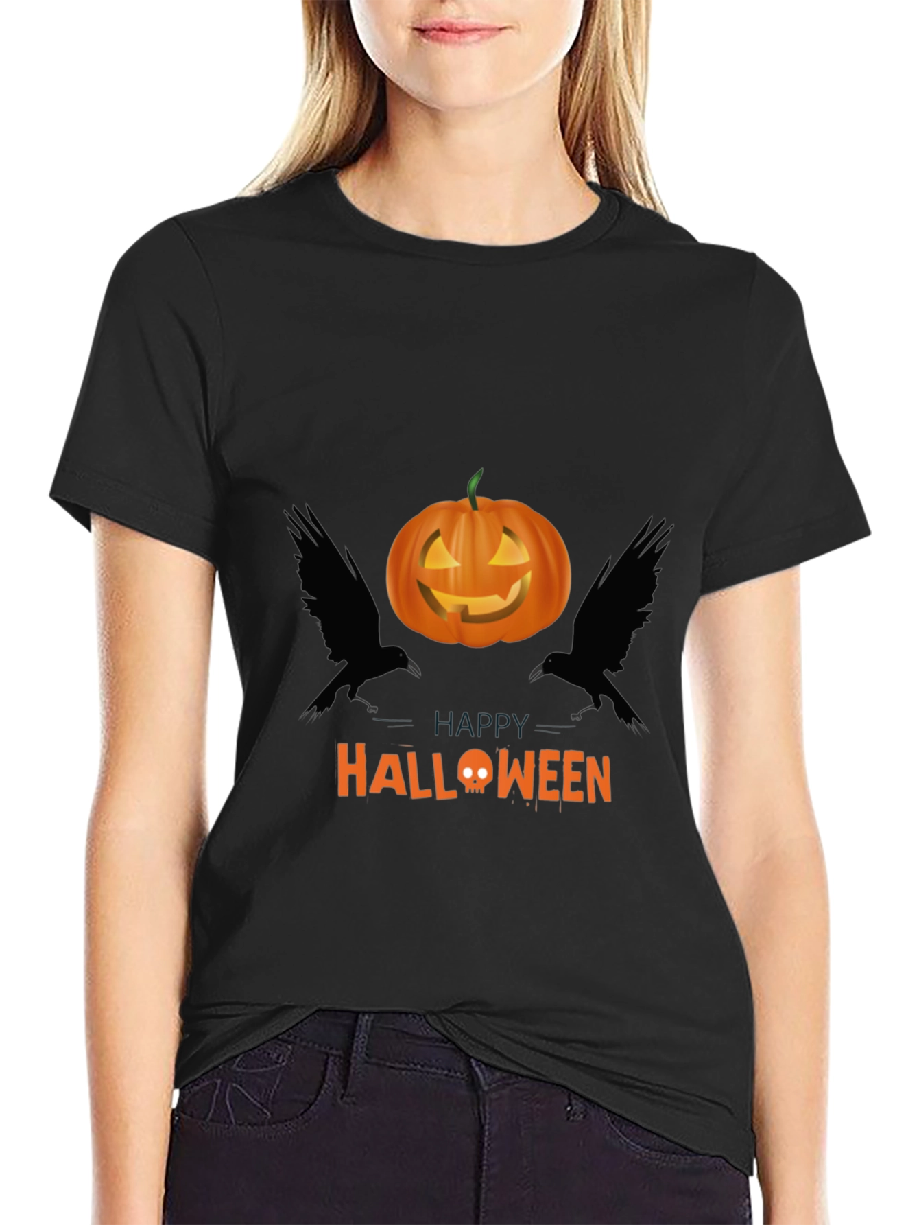 Halloween Pumpkin & Raven Graphic Tee