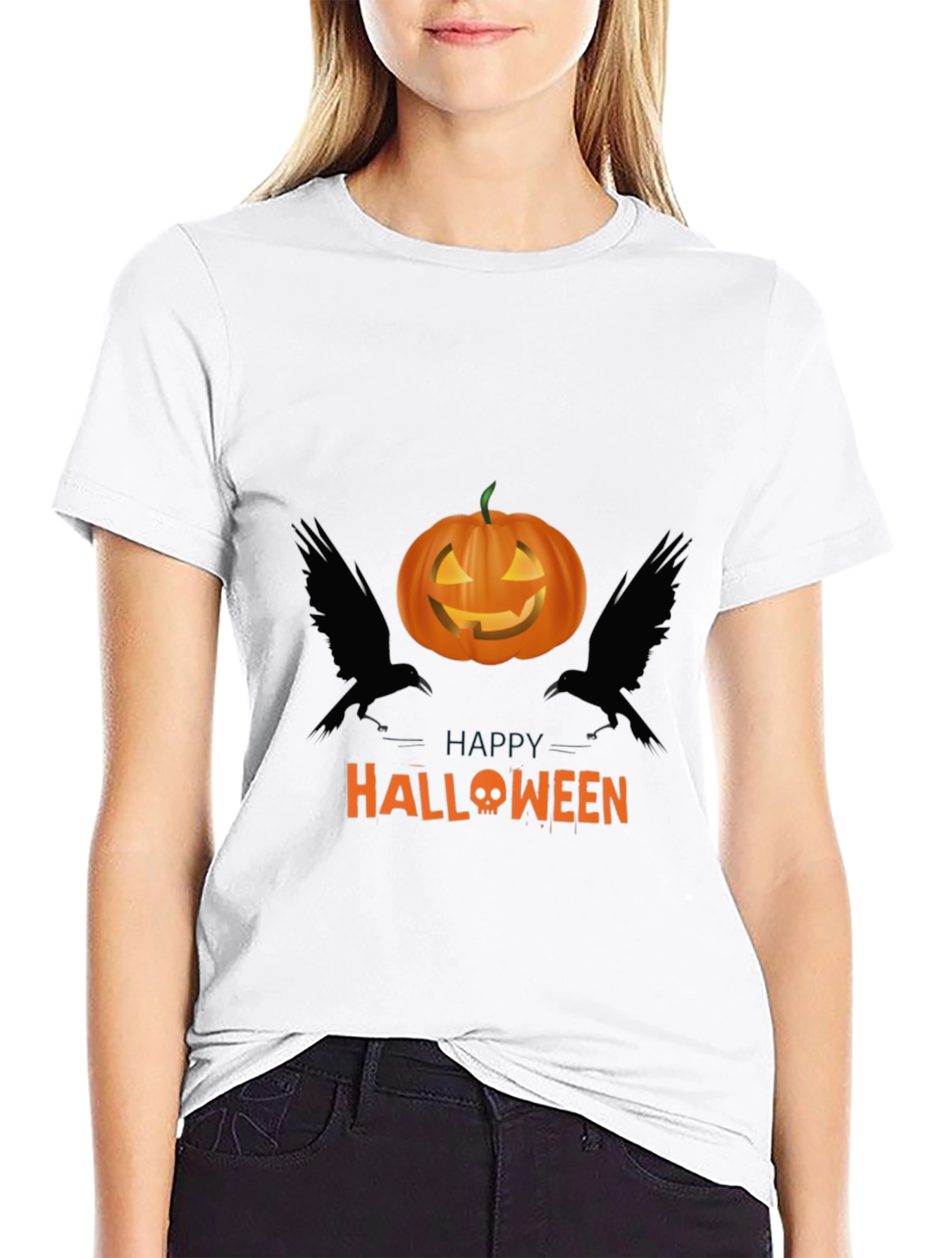 Halloween Pumpkin & Raven Graphic Tee