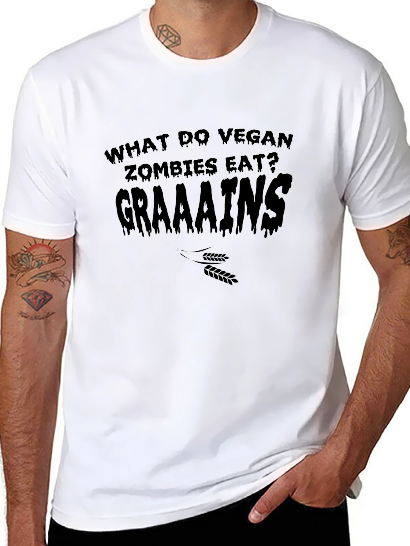 Vegan Zombie Graaaains T-Shirt - Funny Humor Tee