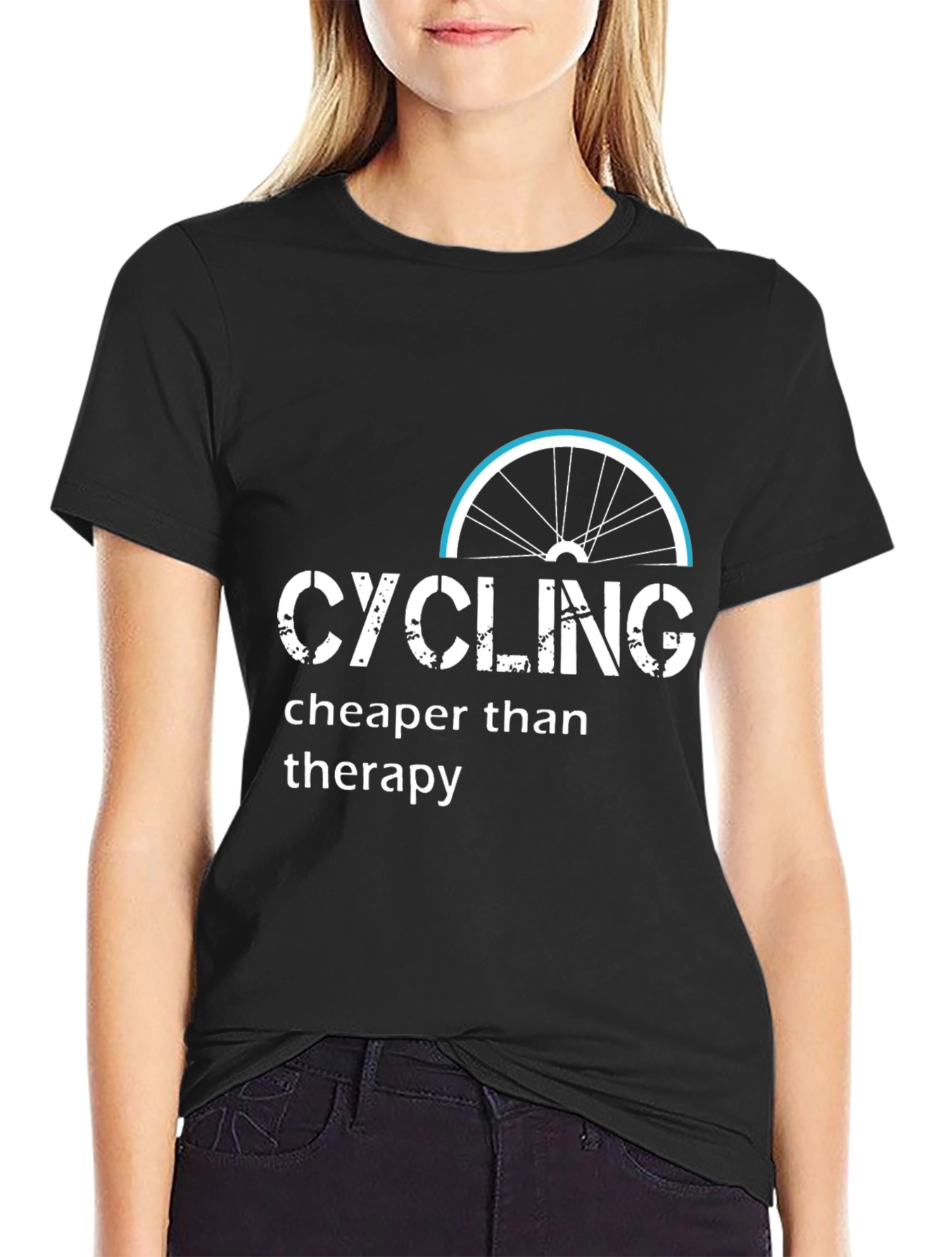 Cycling Cheaper Than Therapy Black T-Shirt