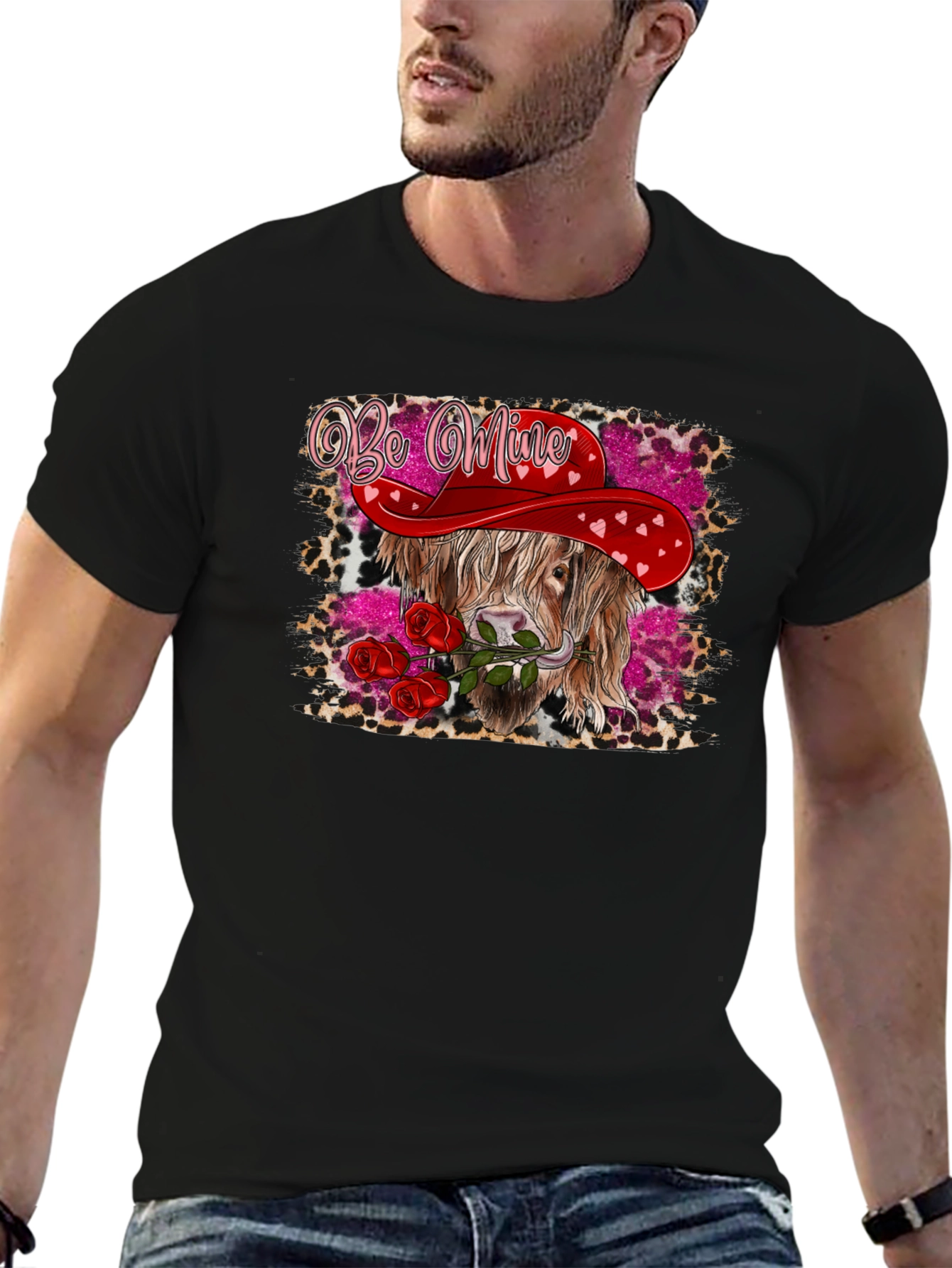 Be Mine Highland Cow Valentines Day T-Shirt