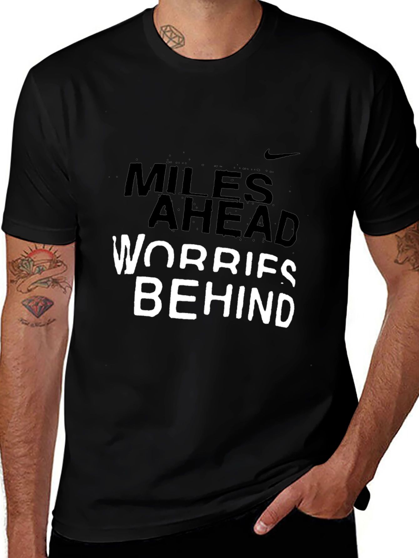 Miles Ahead Worries Behind Graphic Tee - Black