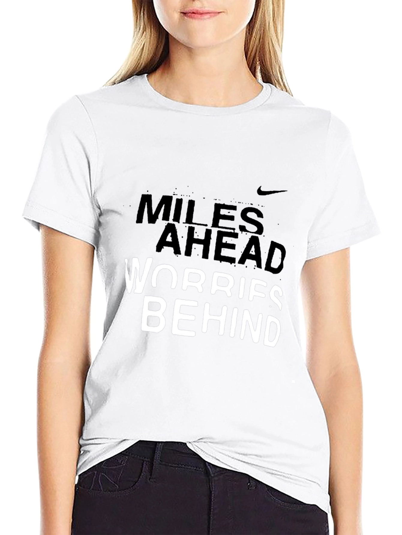Miles Ahead Worries Behind Graphic Tee - Black
