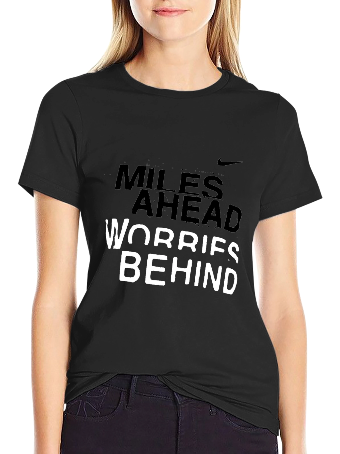 Miles Ahead Worries Behind Graphic Tee - Black