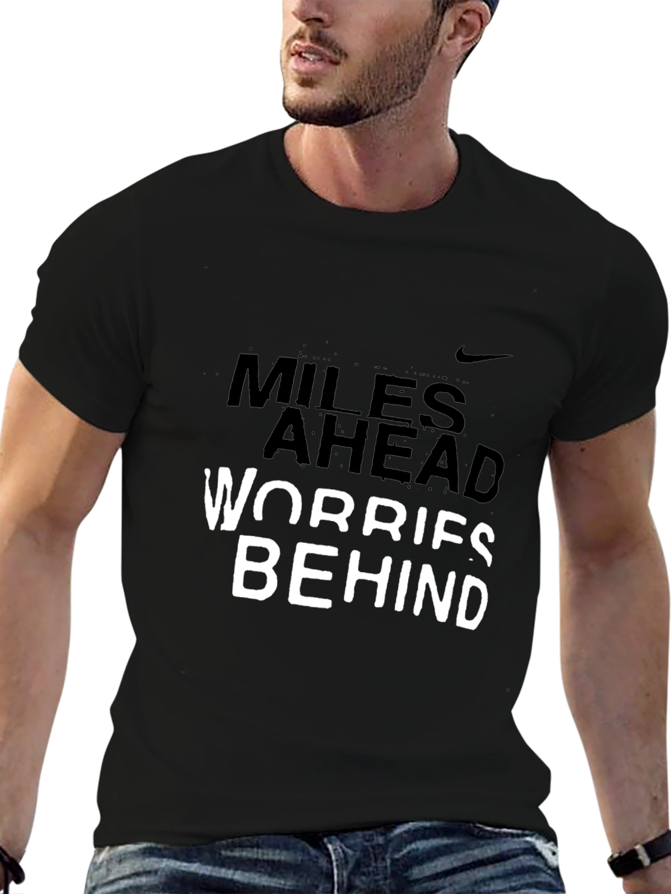 Miles Ahead Worries Behind Graphic Tee - Black