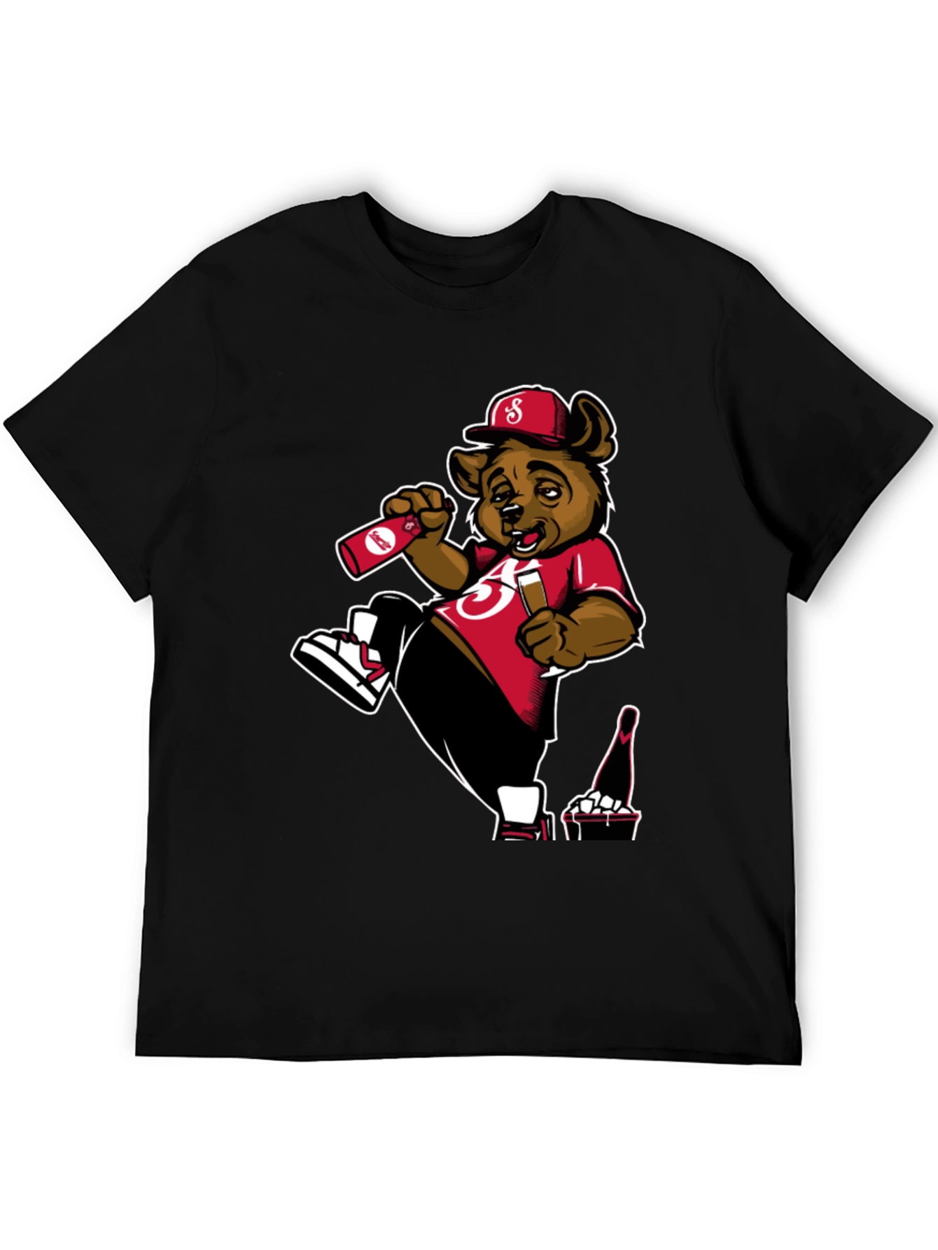 Bear Drinking Black T-Shirt