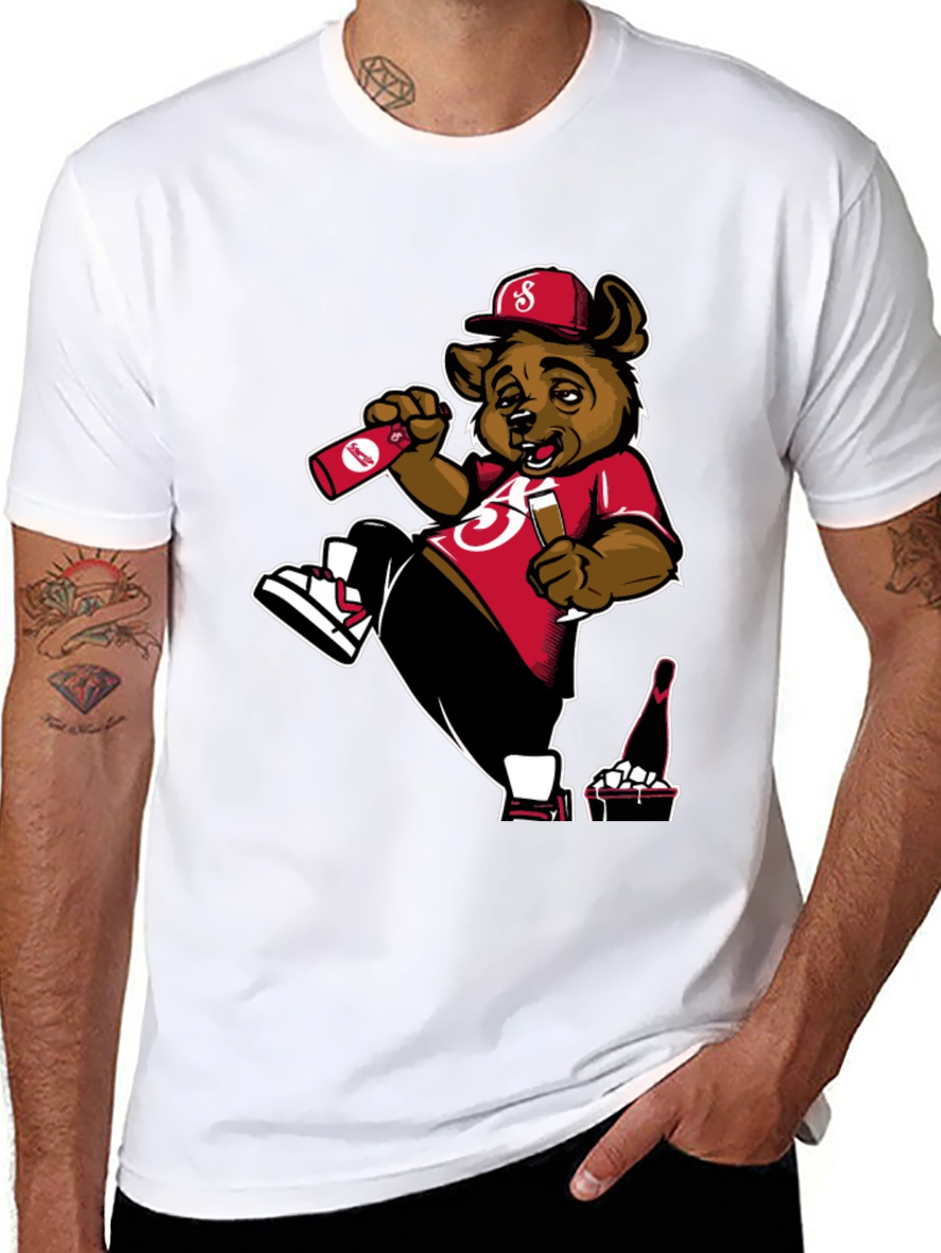 Bear Drinking Black T-Shirt