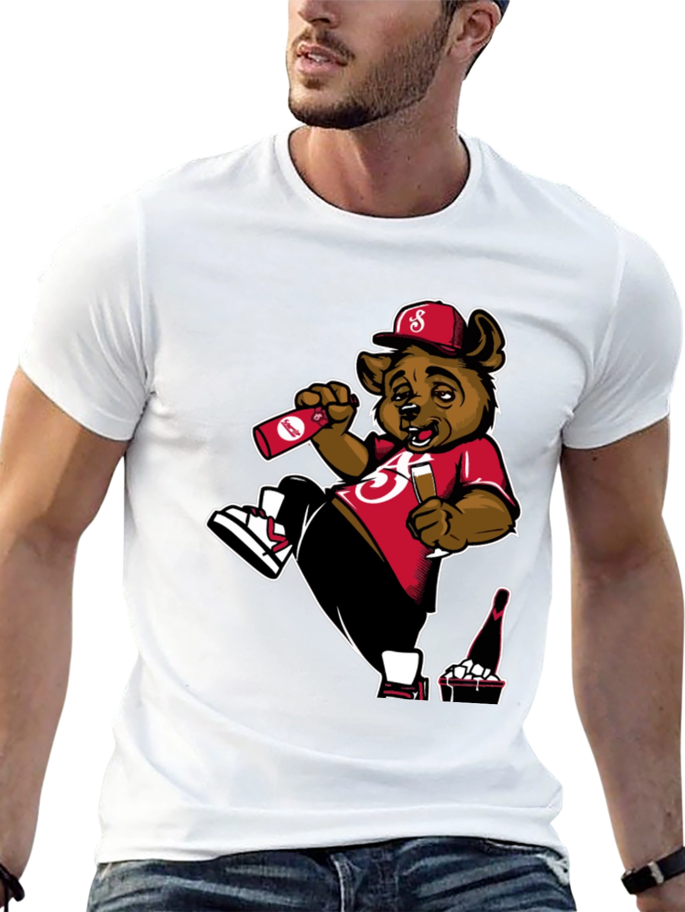 Bear Drinking Black T-Shirt