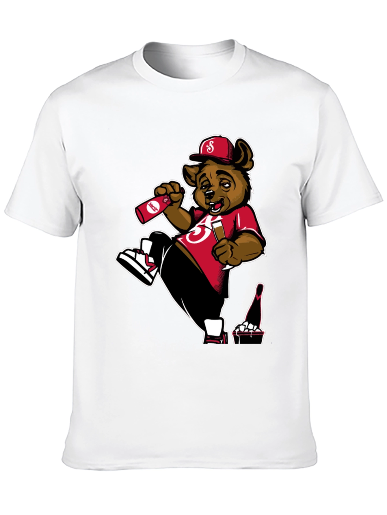 Bear Drinking Black T-Shirt