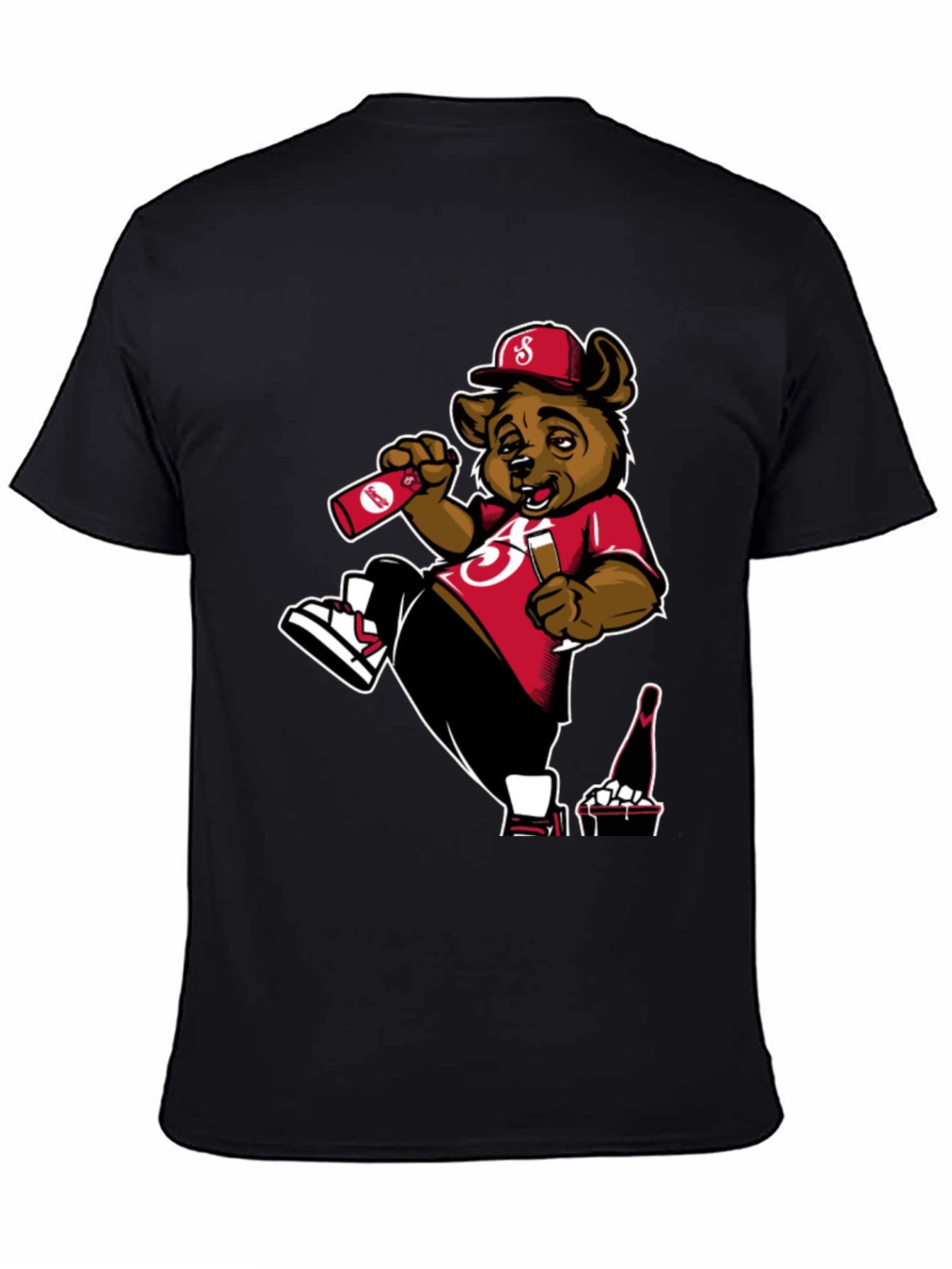 Bear Drinking Black T-Shirt