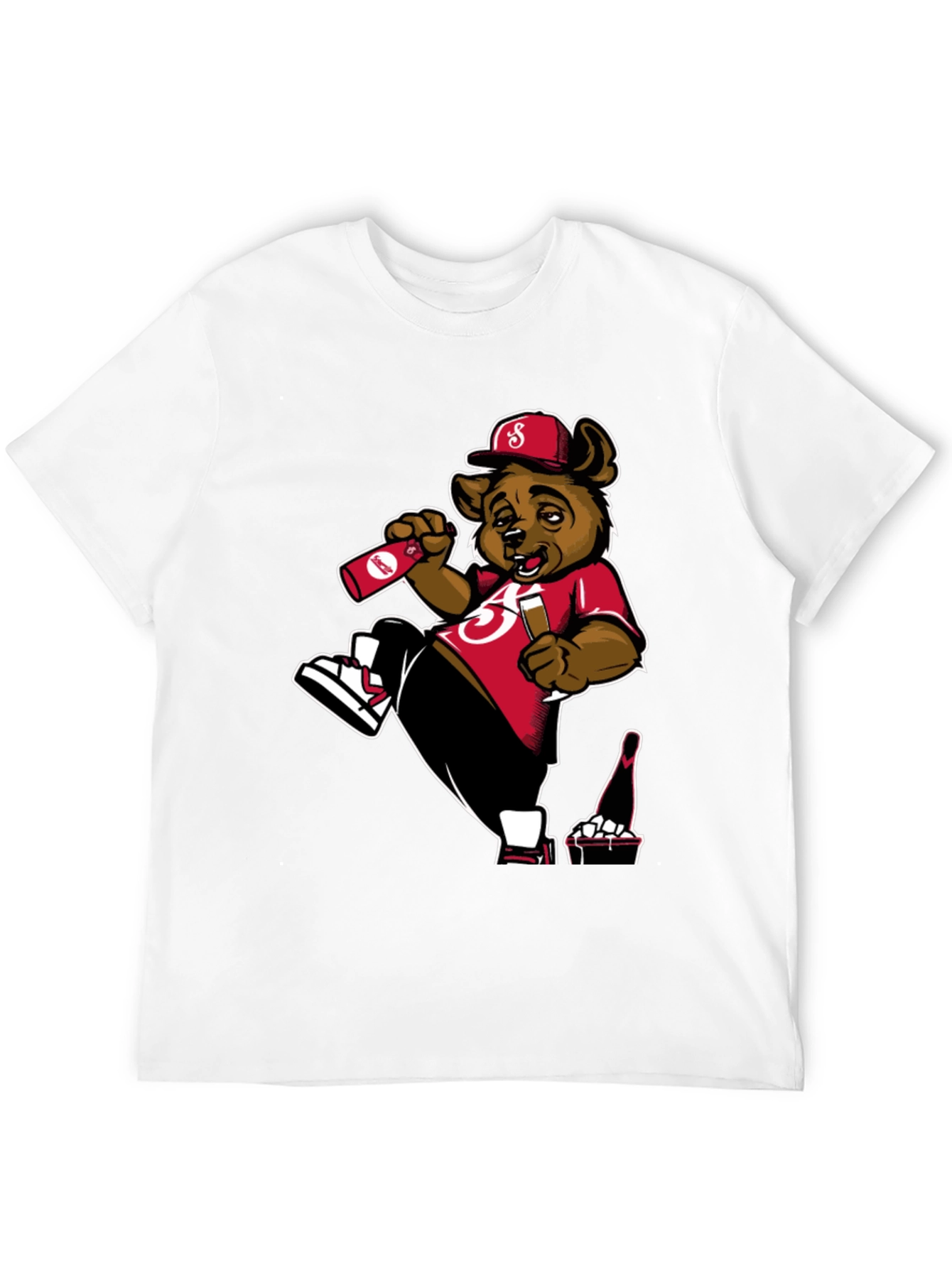 Bear Drinking Black T-Shirt