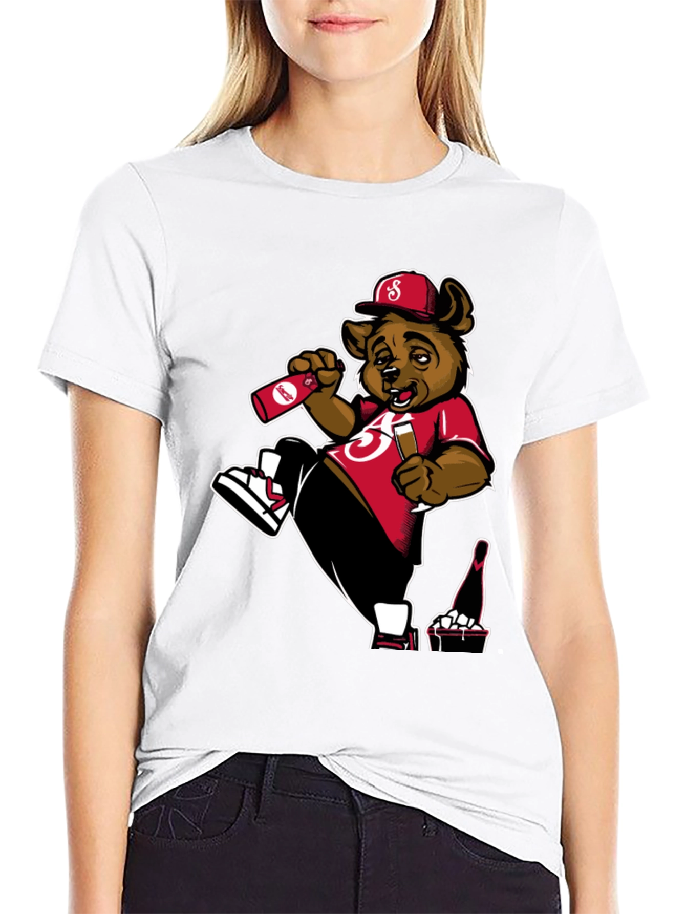 Bear Drinking Black T-Shirt