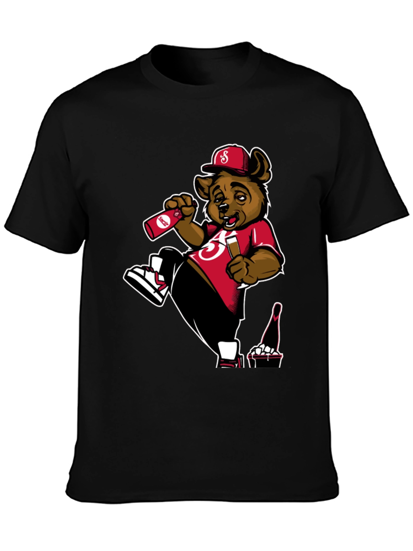 Bear Drinking Black T-Shirt