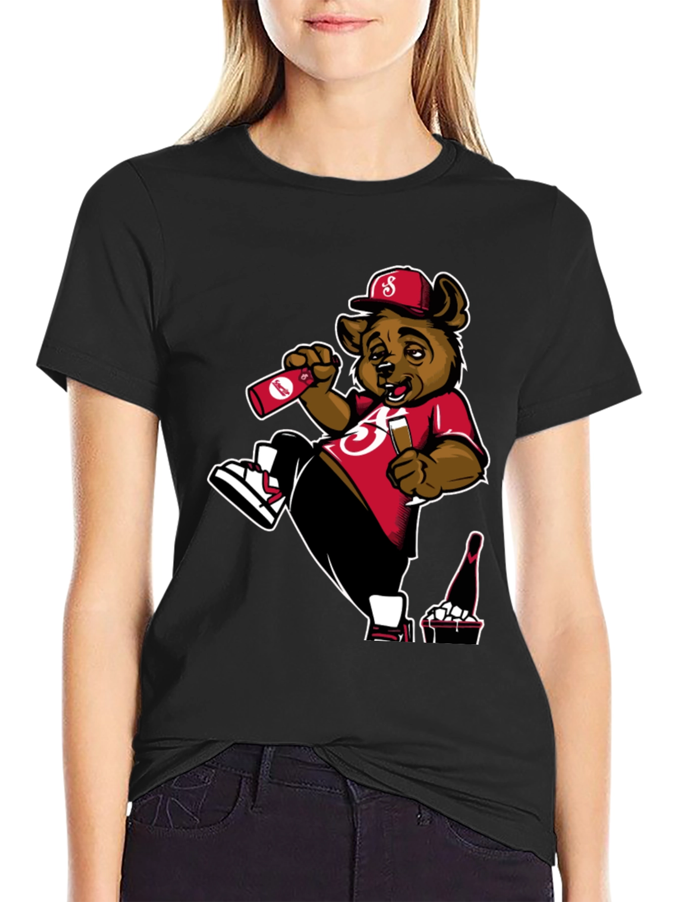 Bear Drinking Black T-Shirt