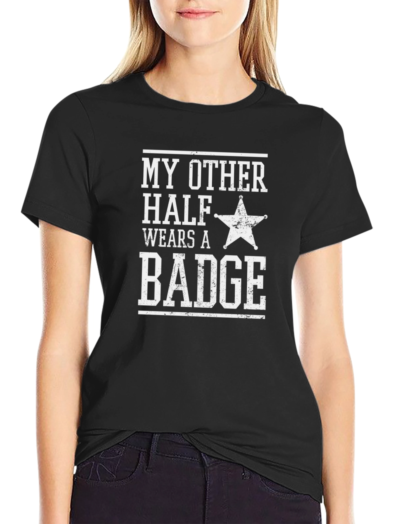 My Other Half Wears a Badge T-Shirt - Black