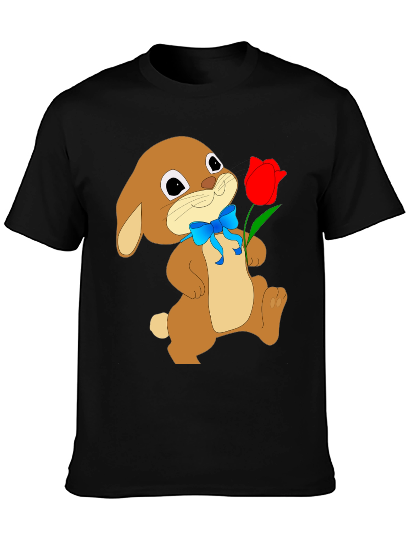 Bunny & Tulip Graphic Tee - Soft Black Cotton