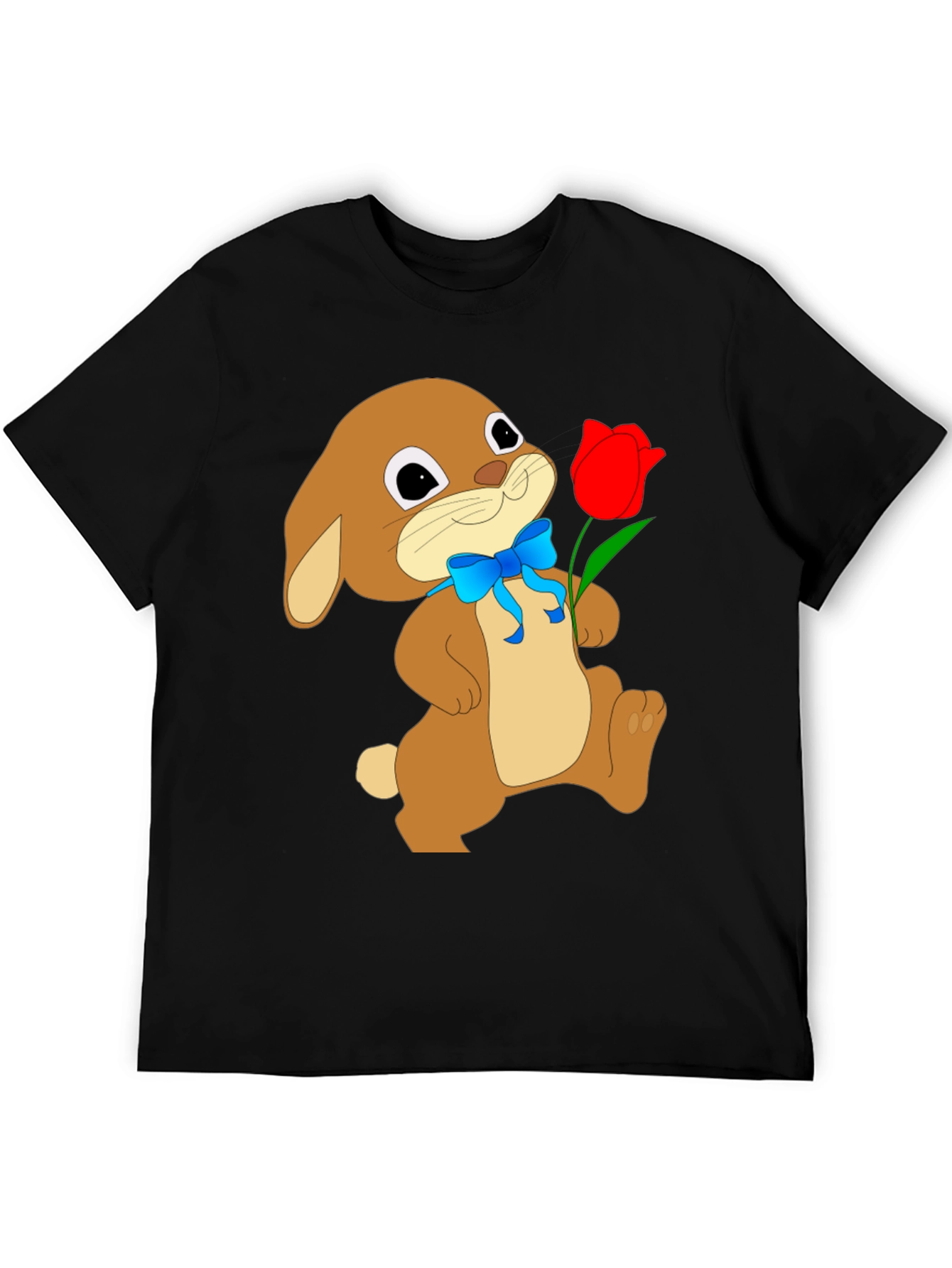 Bunny & Tulip Graphic Tee - Soft Black Cotton