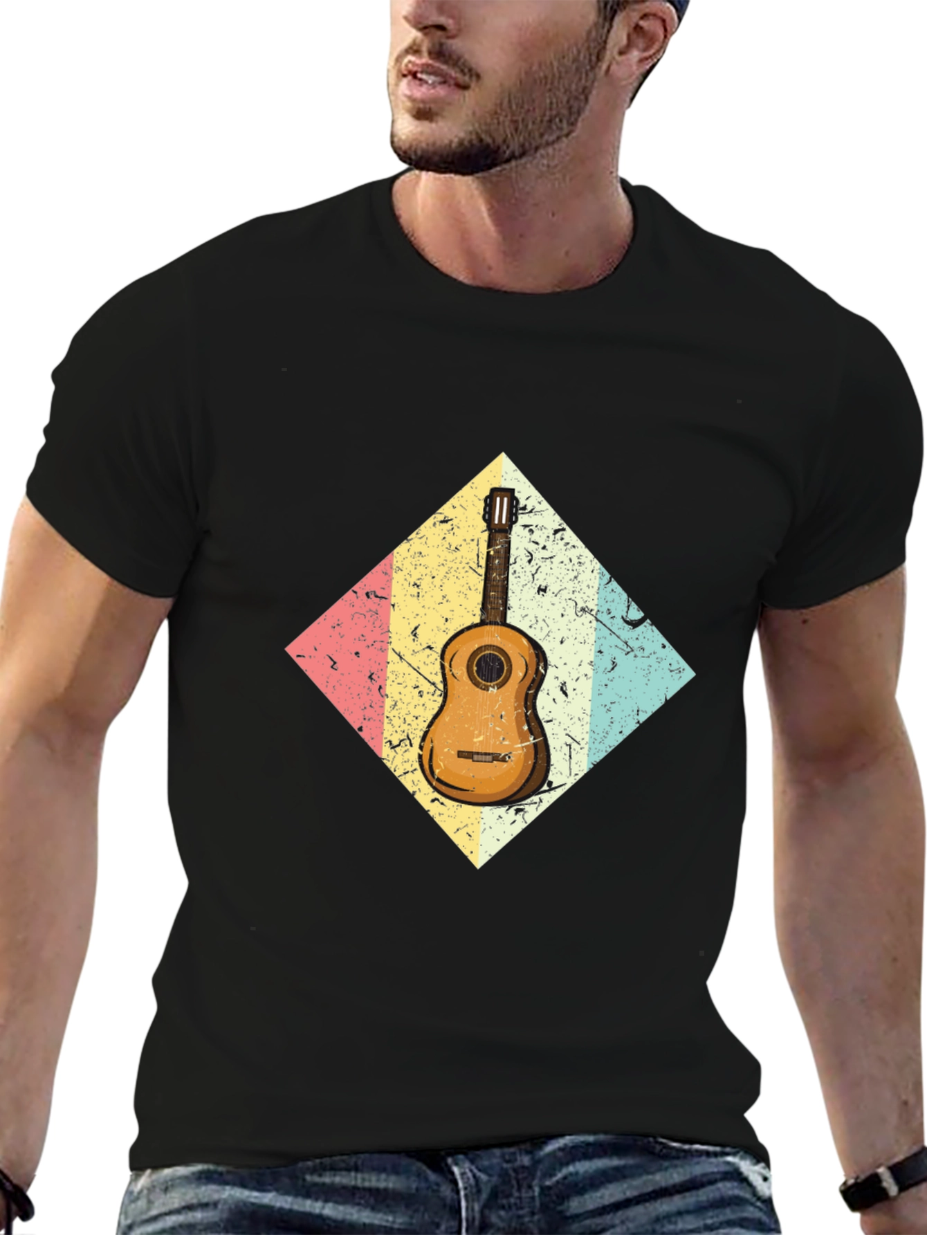Retro Guitar Graphic Tee - Black
