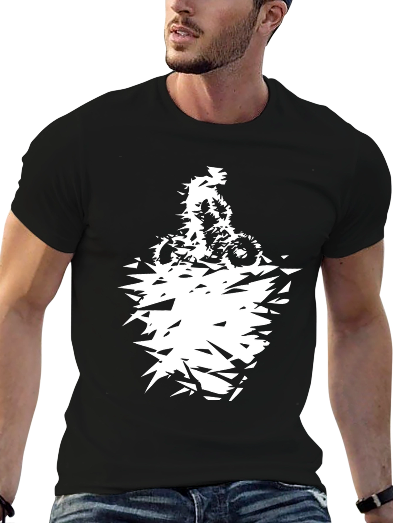 Mens Black Graphic Tee - Abstract Motorcycle